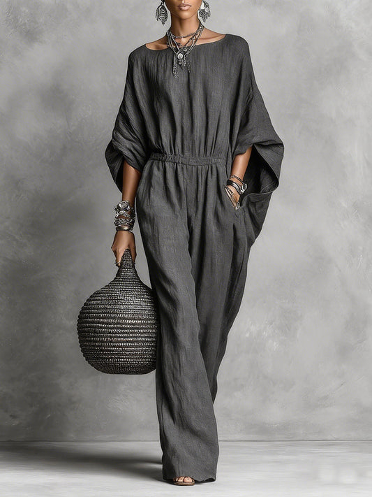Women's Flowy Solid Color Casual Cotton Linen Jumpsuit