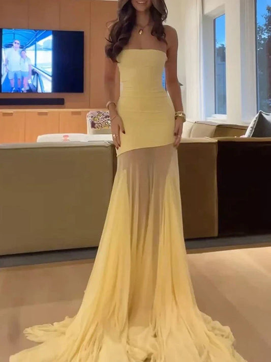 Aimée Strapless Mesh Tulle Maxi Dress
