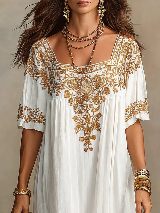 Women's Ethnic Floral Art Casual Fashion Cotton Maxi Dress