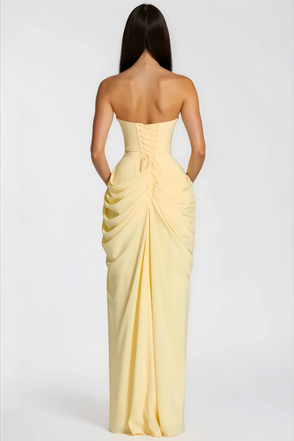 Strapless Draped High-Slit Maxi Dress