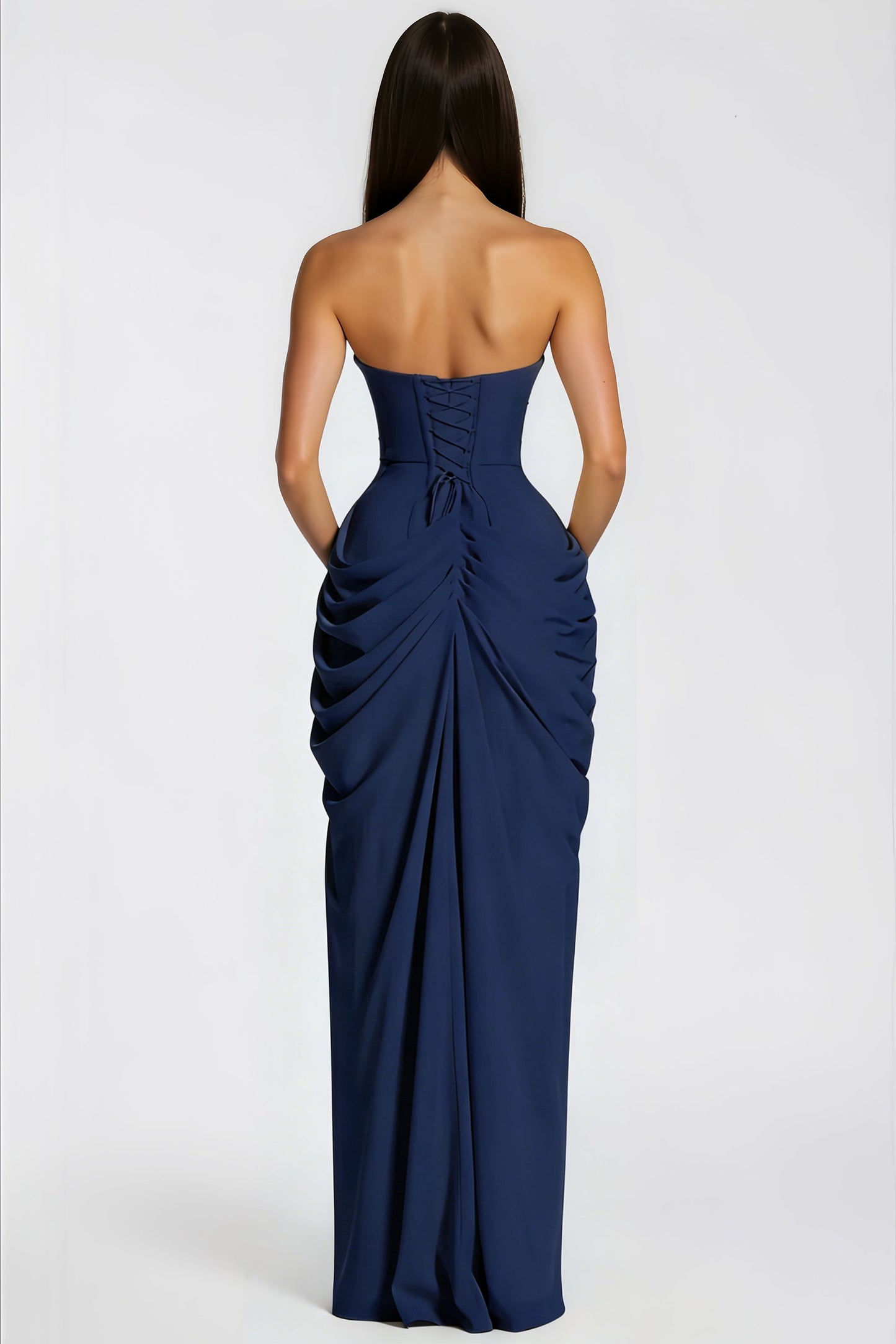 Strapless Draped High-Slit Maxi Dress