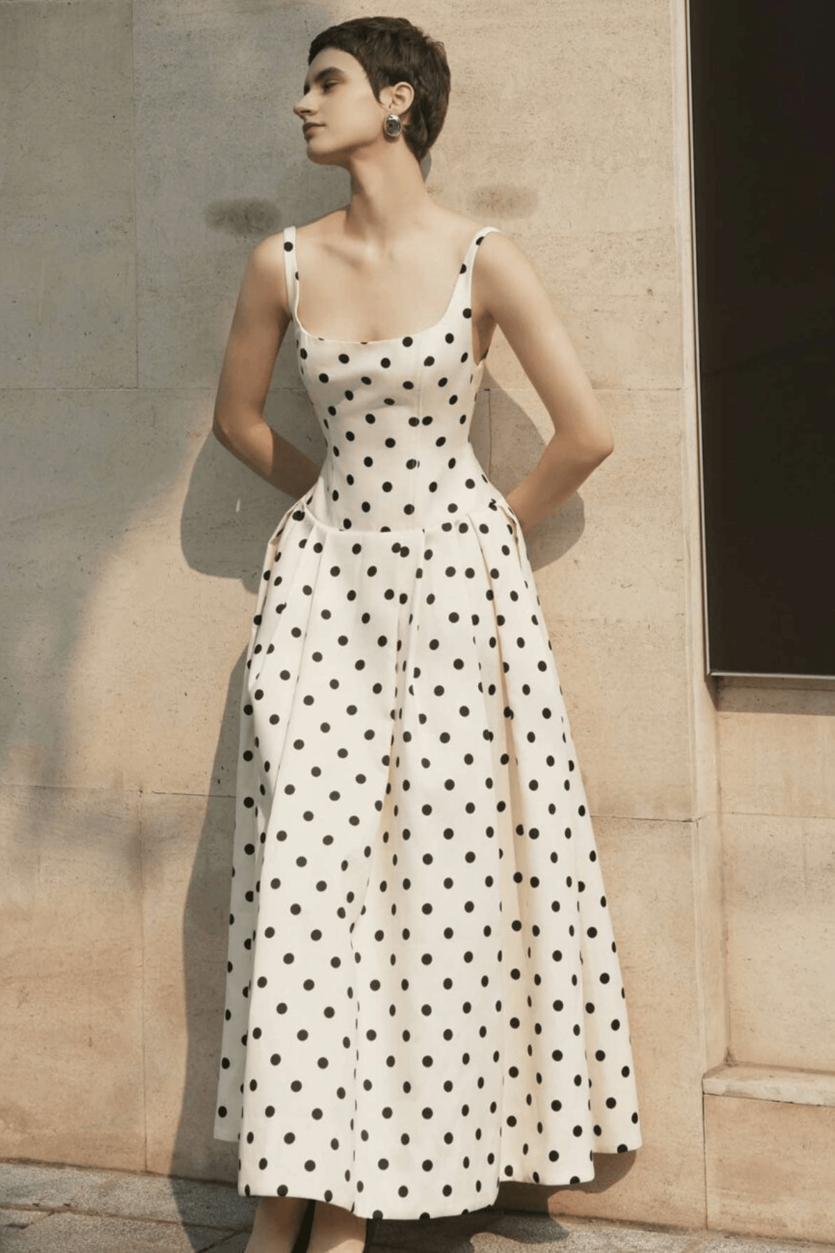 Madeleine Polka Dot Square Neck A-Line Midi Dress