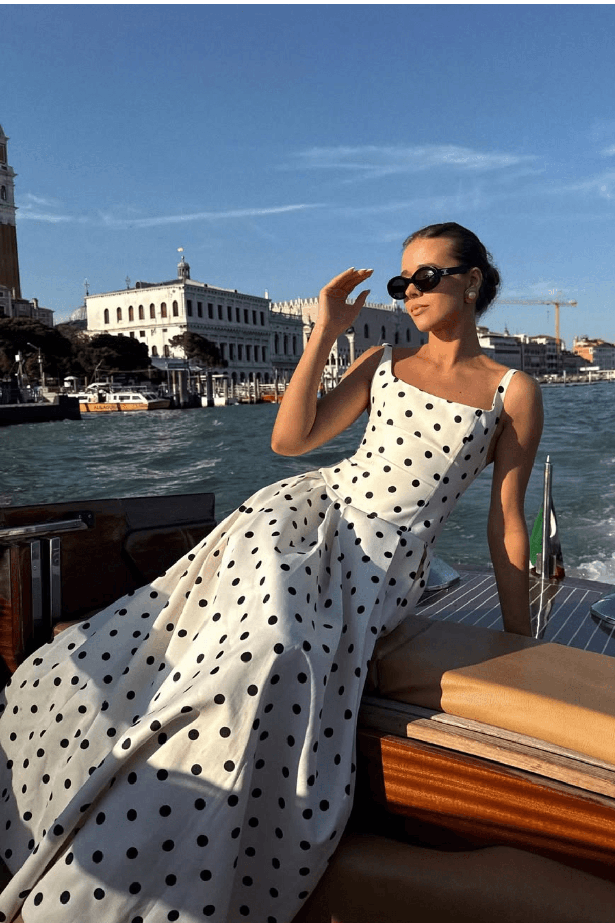 Madeleine Polka Dot Square Neck A-Line Midi Dress