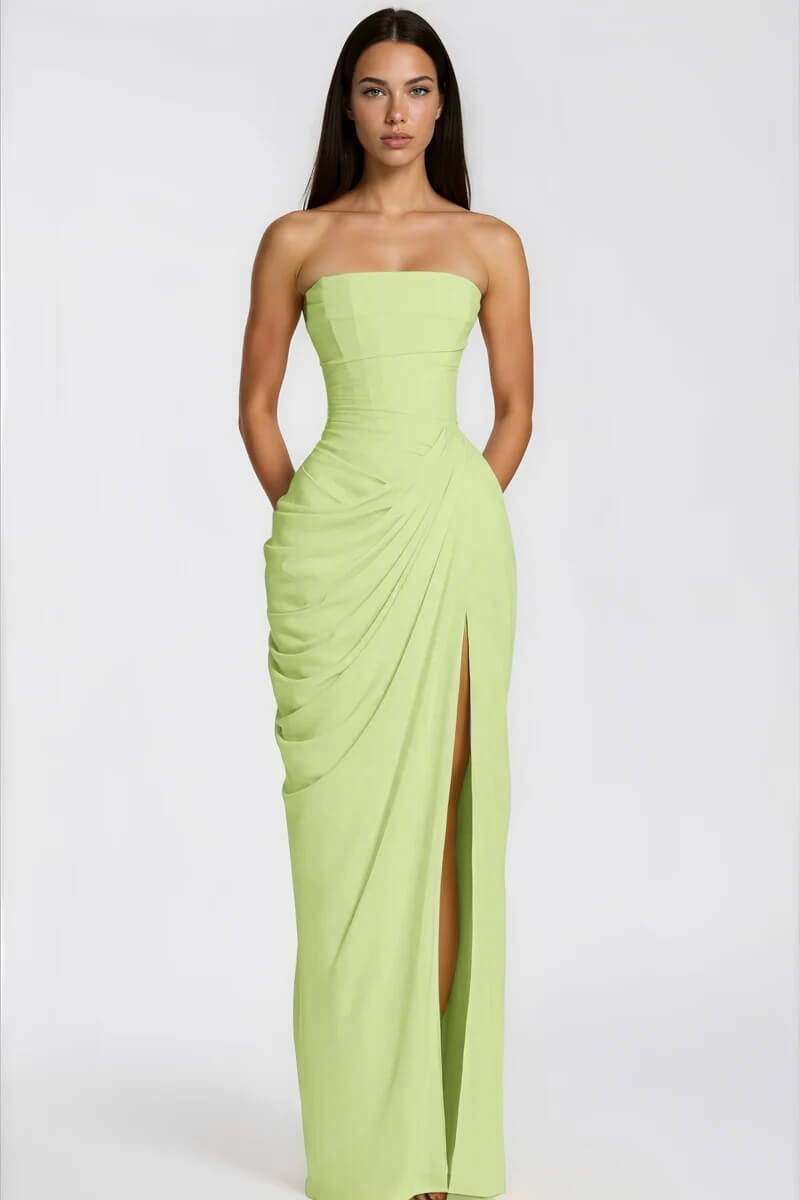 Strapless Draped High-Slit Maxi Dress