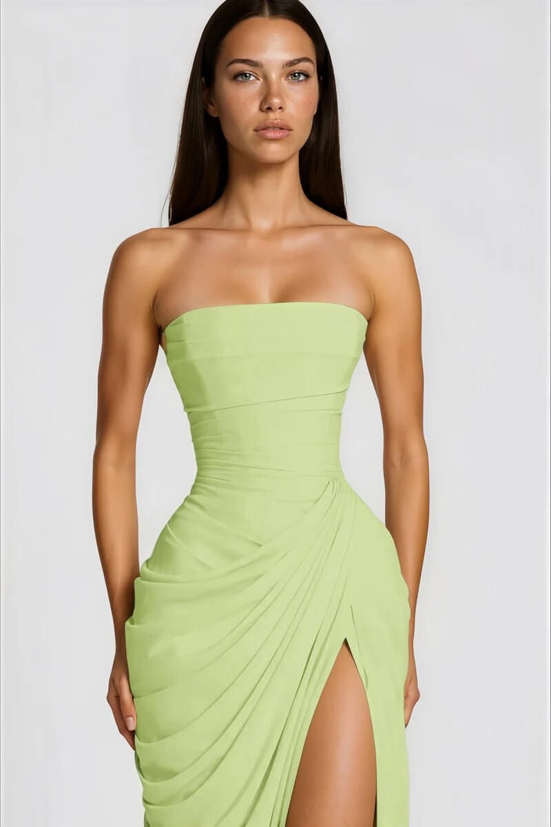 Strapless Draped High-Slit Maxi Dress
