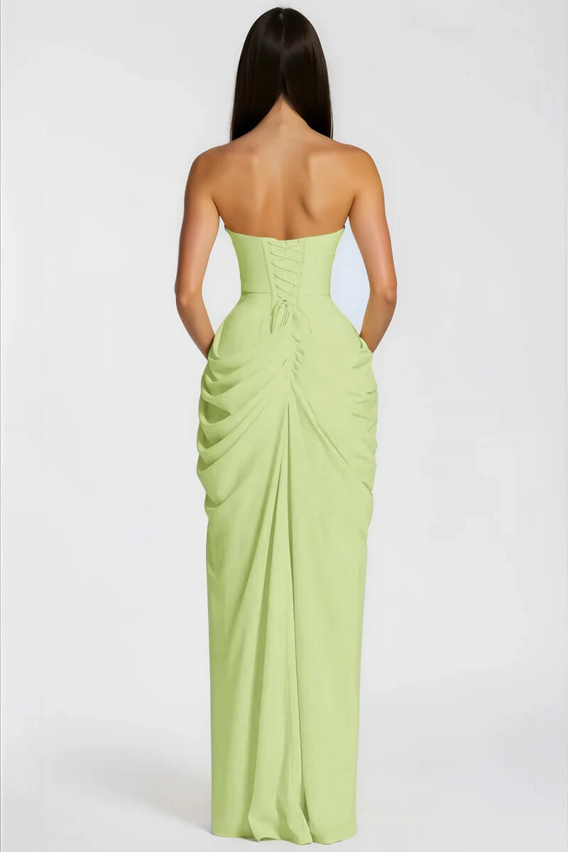 Strapless Draped High-Slit Maxi Dress