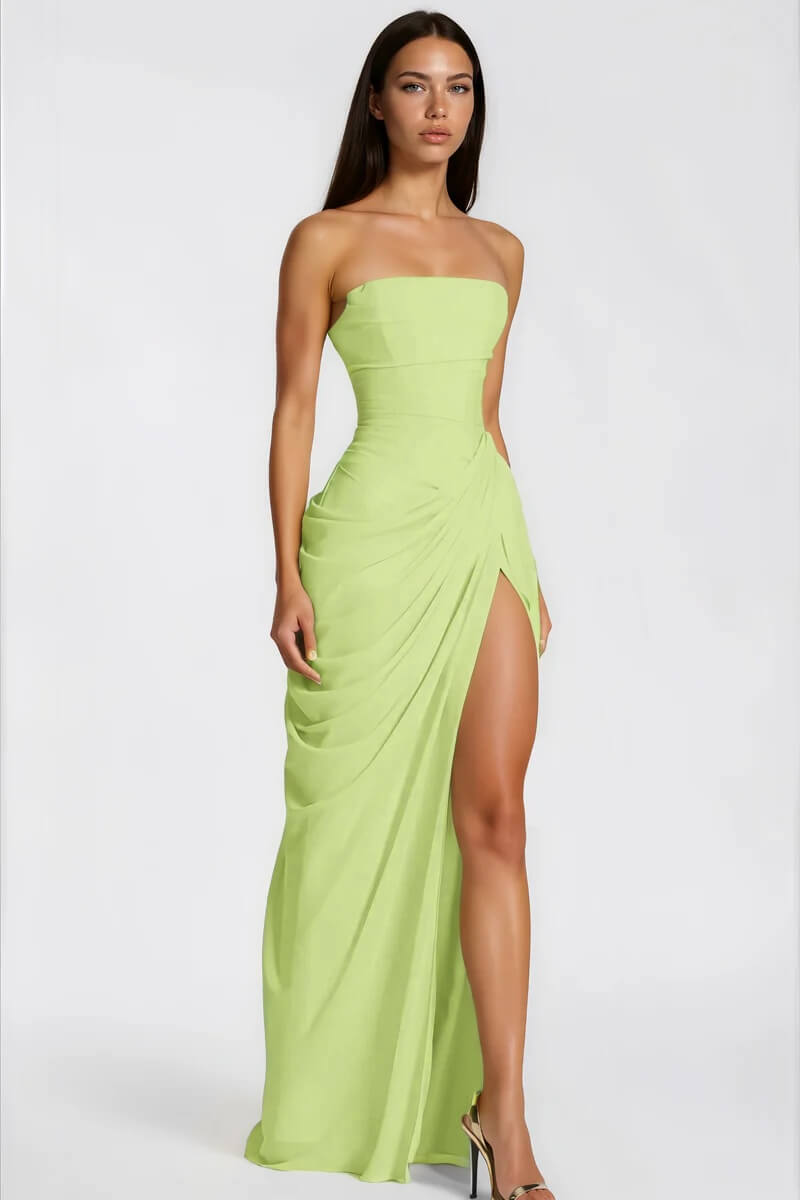 Strapless Draped High-Slit Maxi Dress