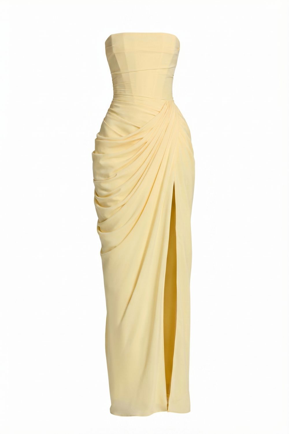 Strapless Draped High-Slit Maxi Dress