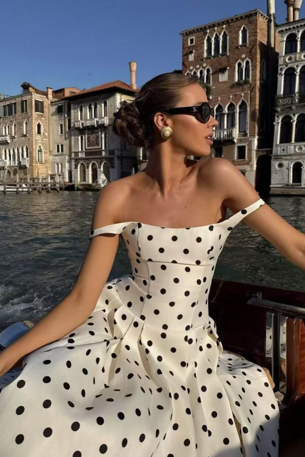Madeleine Polka Dot Square Neck A-Line Midi Dress