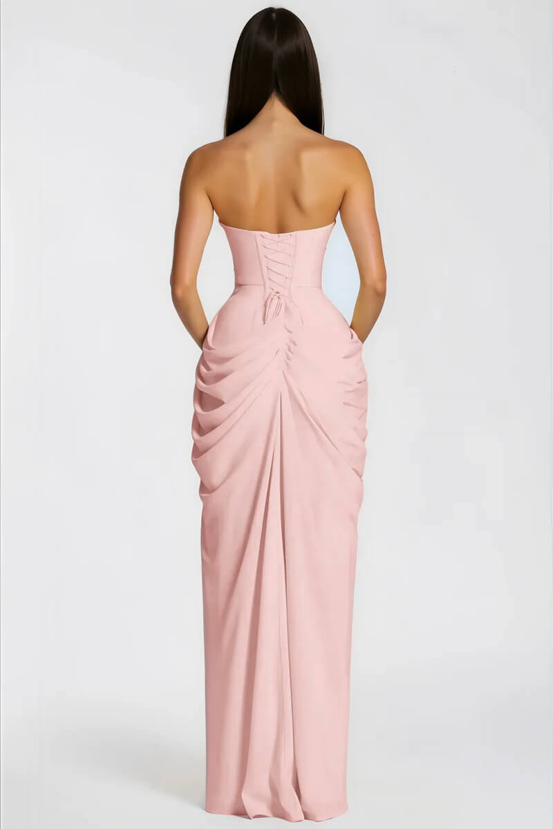 Strapless Draped High-Slit Maxi Dress