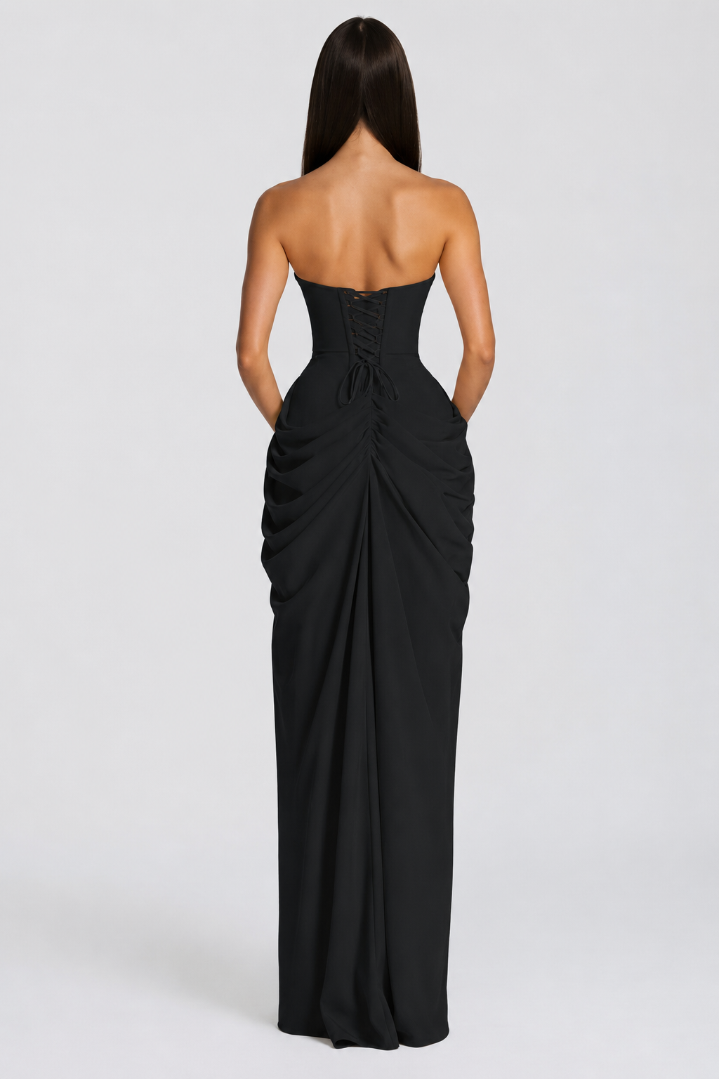 Strapless Draped High-Slit Maxi Dress