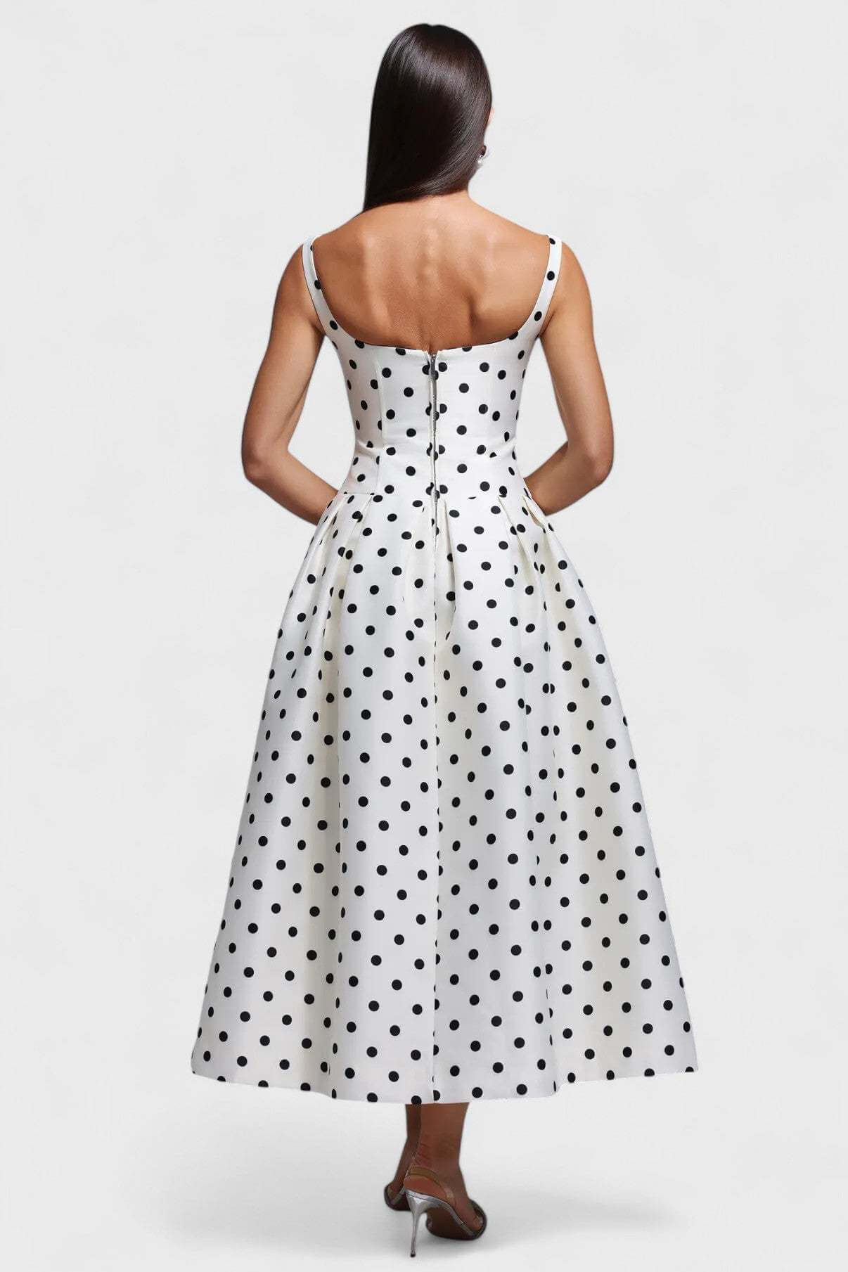 Madeleine Polka Dot Square Neck A-Line Midi Dress
