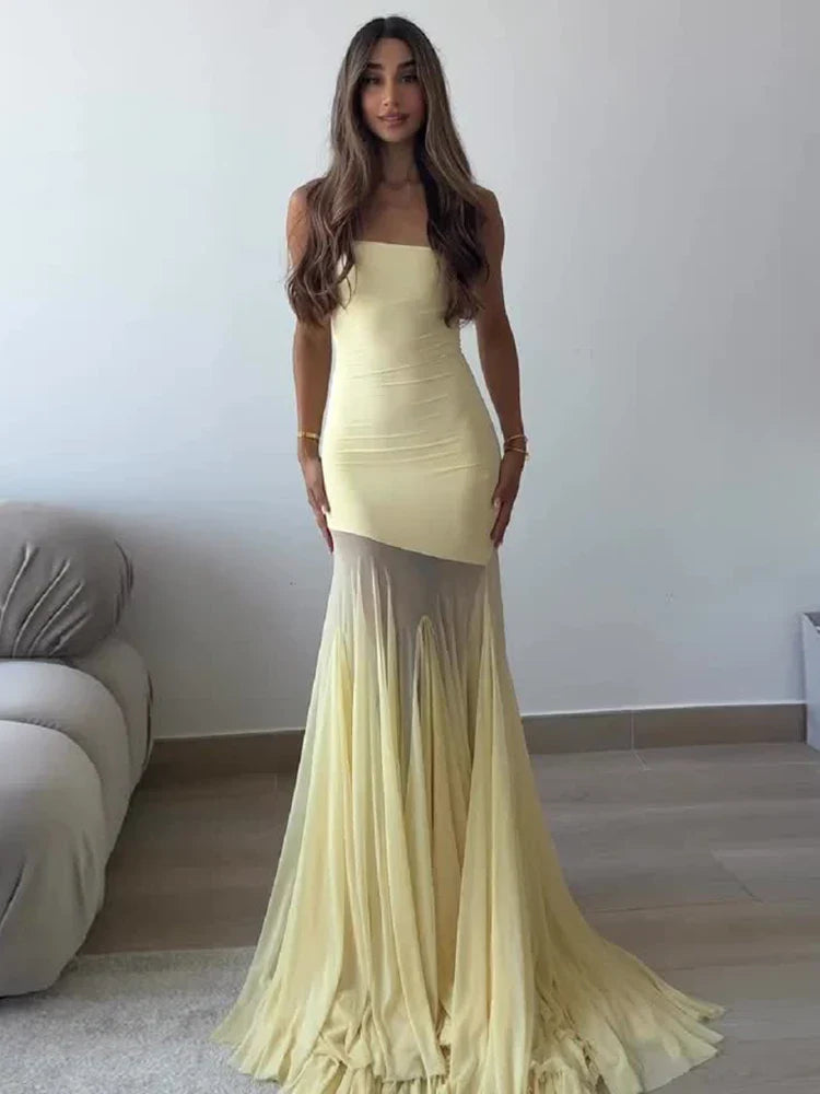 Aimée Strapless Mesh Tulle Maxi Dress
