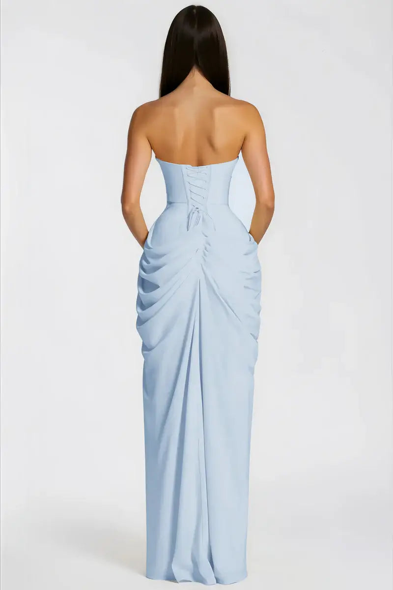 Strapless Draped High-Slit Maxi Dress