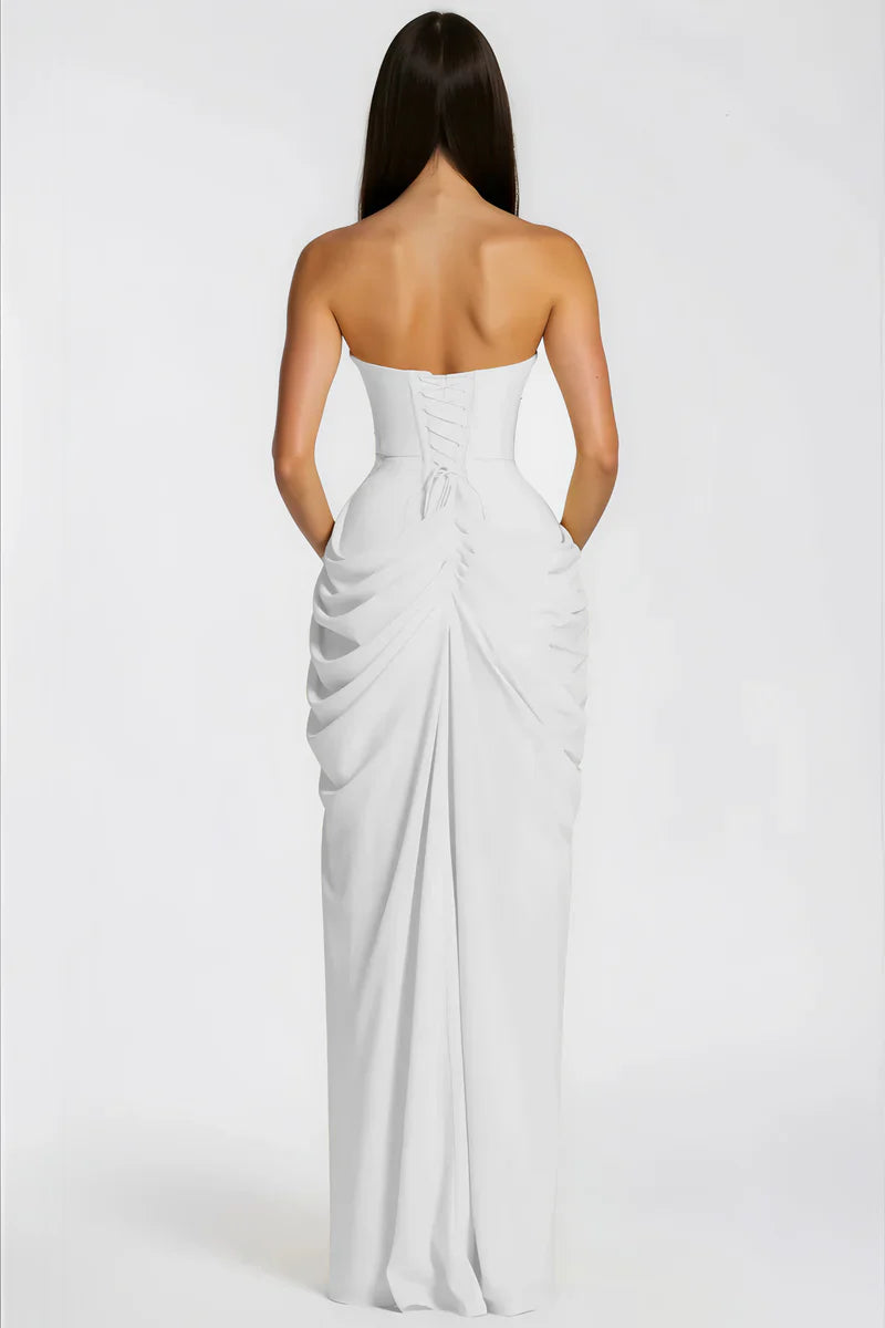 Strapless Draped High-Slit Maxi Dress