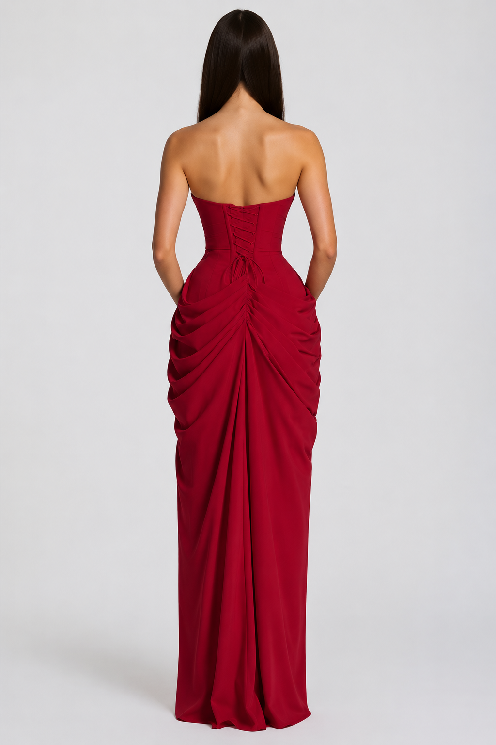 Strapless Draped High-Slit Maxi Dress