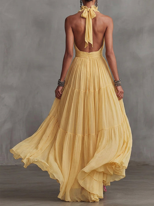 Stylish And Flowing Ruffled Collar Maxi Dress